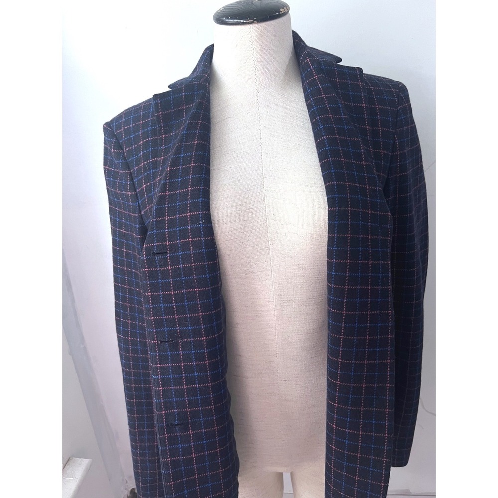 Rag & Bone Navy Pink Windowpane Plaid Wool Blend Blazer Jacket Size 4 New York - Picture 4 of 7